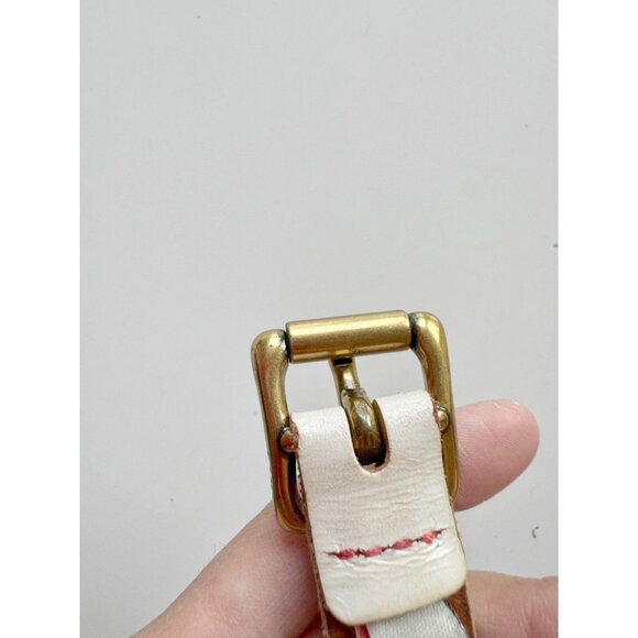 FOSSIL White Coral Pink Tan Leather Brass Buckle Skinny Hip Belt, Size M - Picture 11 of 13